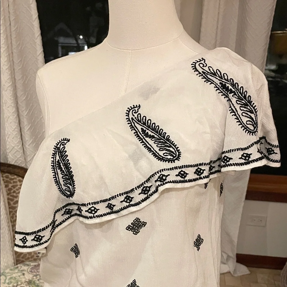 Free People Easy on the Eyes Black and White One Shoulder Blouse XS - Picture 3 of 9